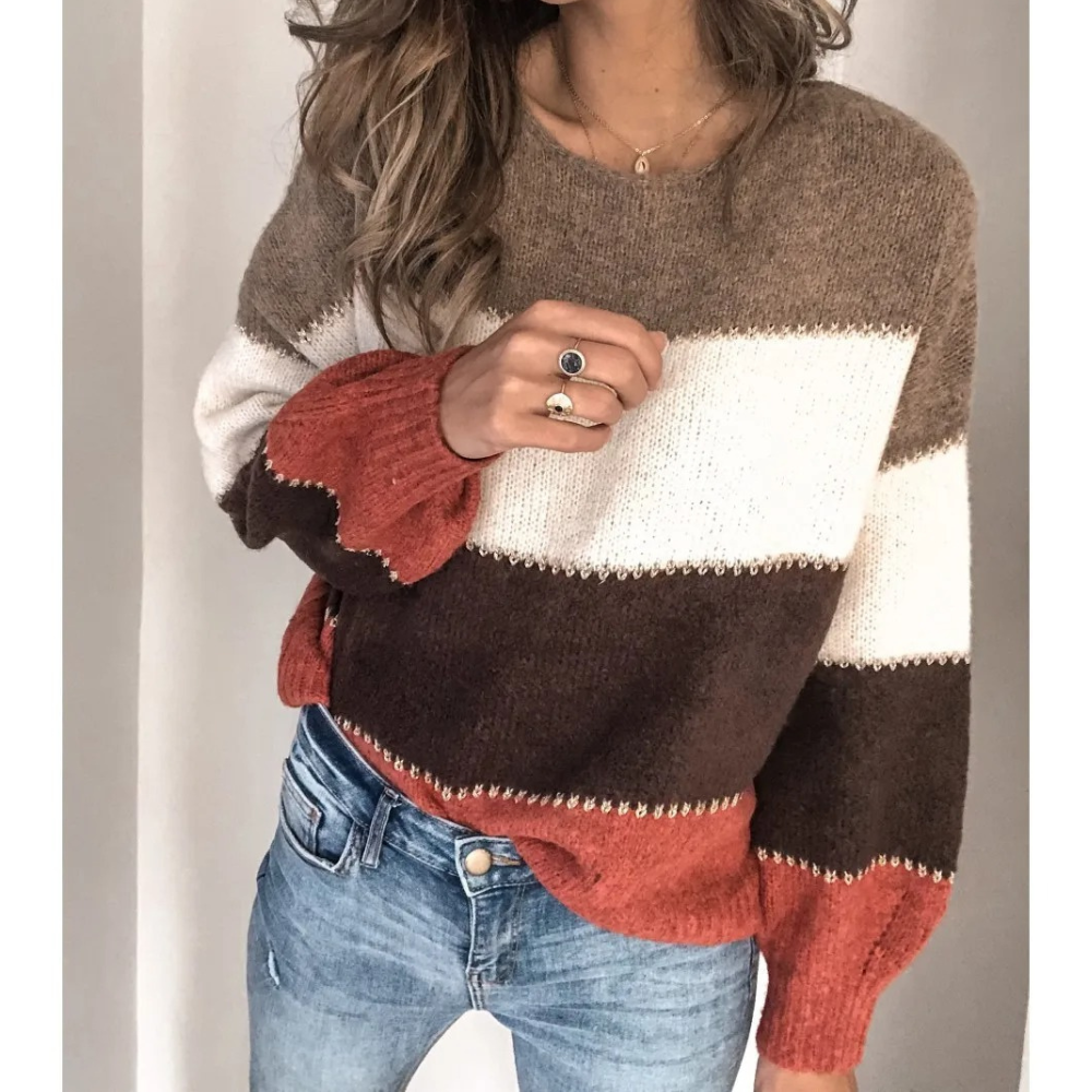 Soft Colour Block Pullover, Comfortable Sweater