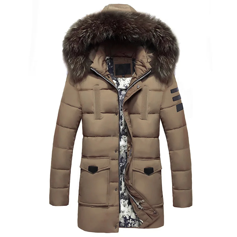 Men's parka winter jacket with fur hood and warm lining