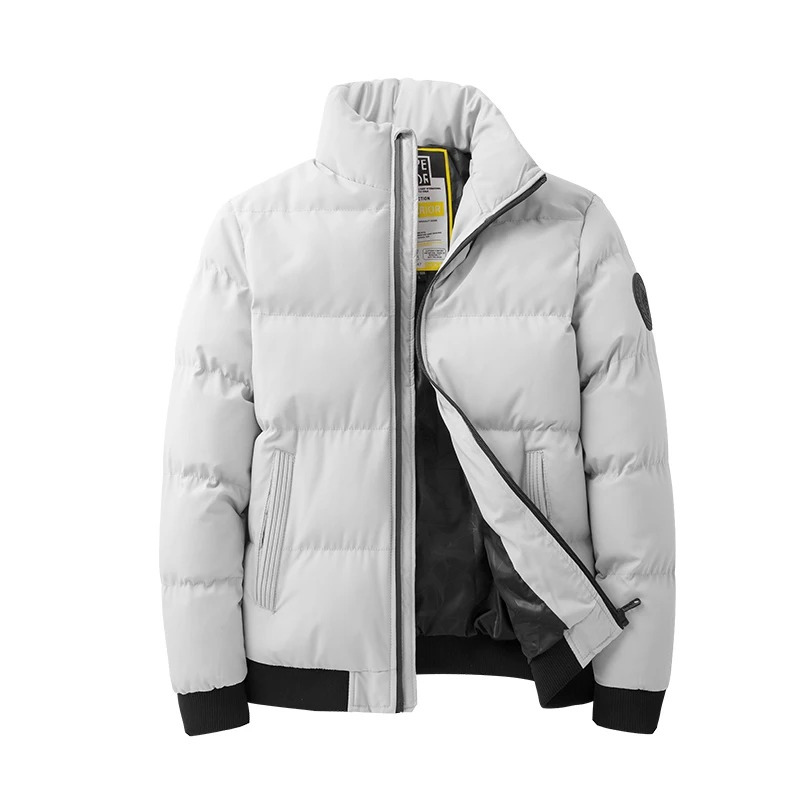 Men's puffer jacket with stand-up collar and zip side pockets