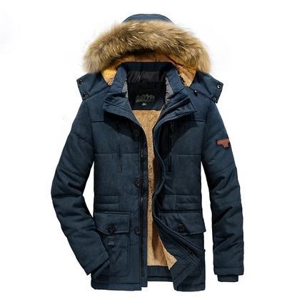 Men's parka jacket with detachable faux fur and fleece lining