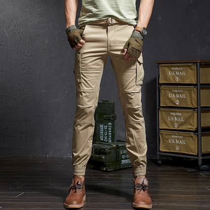 Military colour skinny long cargo pants men