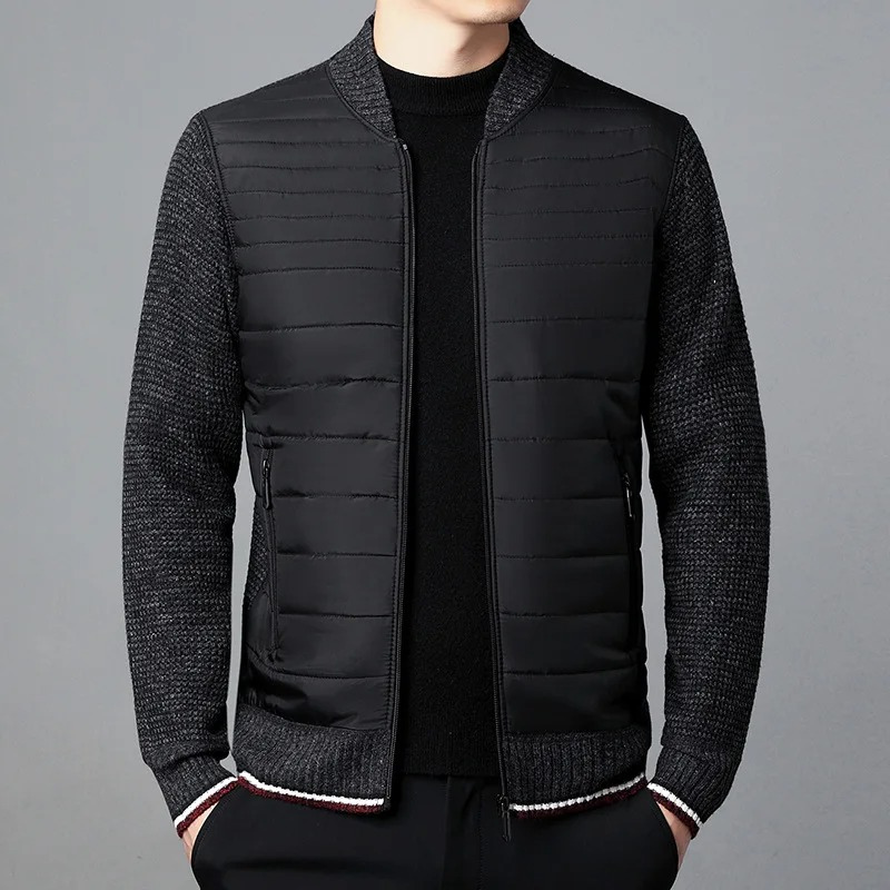 Men's quilted transition jacket - Knitted sleeves, Lightweight, Casual