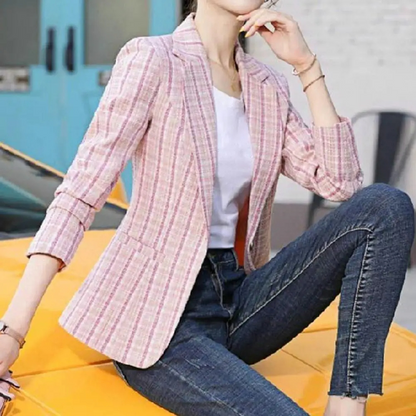 Ladies' Checked Blazer With Ankle Button Closure - Stylish and Classic