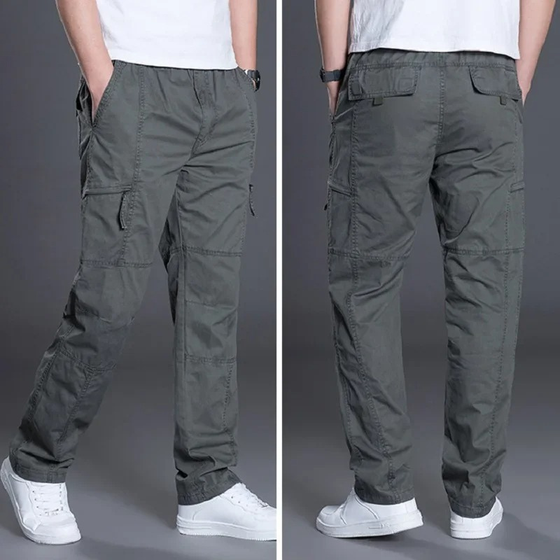 Cargo trousers for men - Light summer trousers with pockets, elasticated waistband