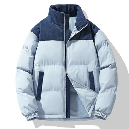 Men's puffer jacket with stand-up collar and diagonal pockets