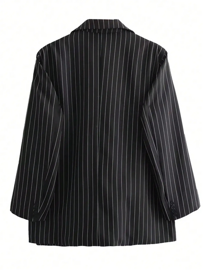 Striped Ladies Blazer With Ankle Button Closure - Classic and Stylish