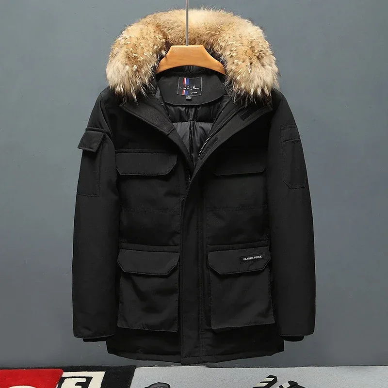 Men's parka winter jacket warmly lined with zip and hood