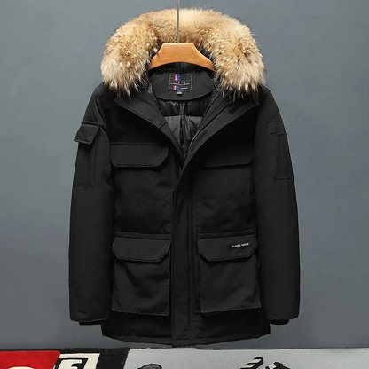 Men's parka winter jacket warmly lined with zip and hood