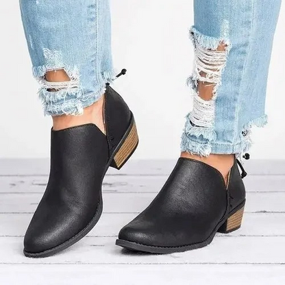 Entry Ankle Boots with Low Heel and Round Nose - Women's Ankle Boots