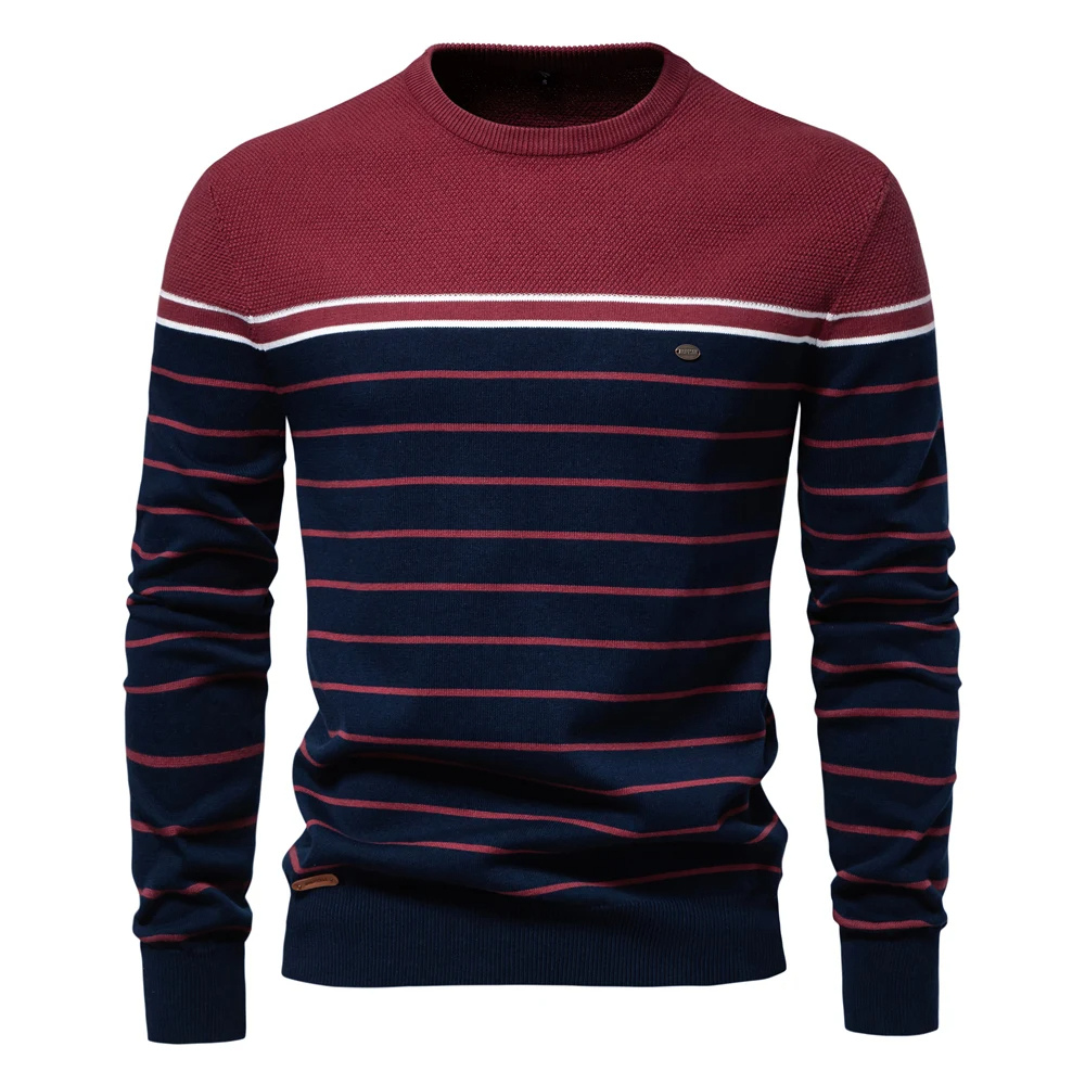 Striped round neck men's trui in nautical style