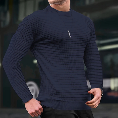 Men's sweater with structure, round neck slim fit jumper