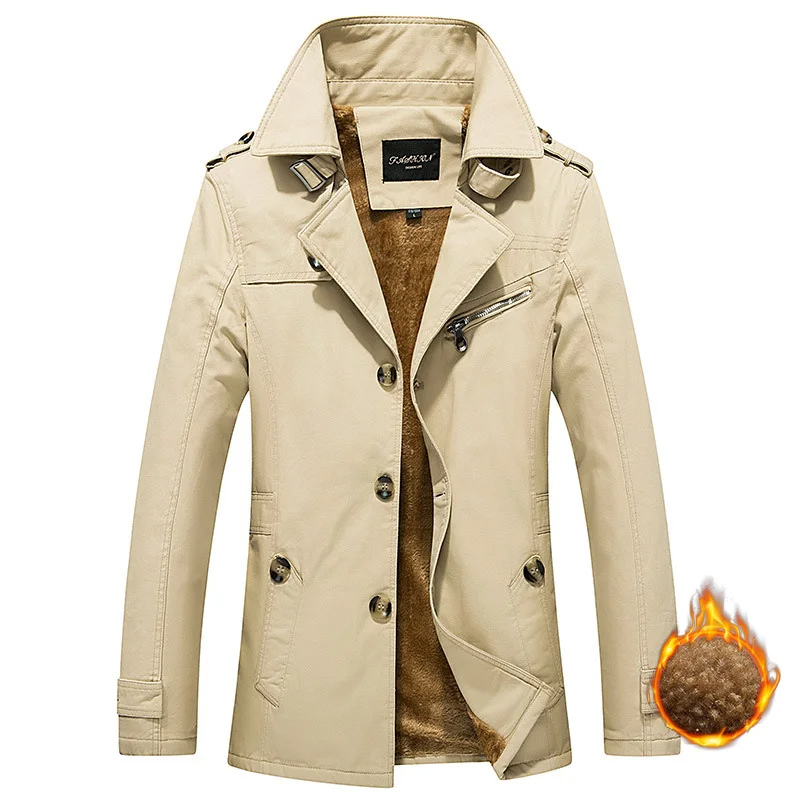 Winter men's coat - Lined trench coat with double-breasted design