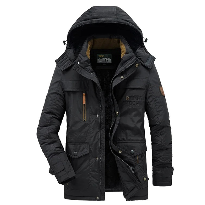 Insulated parka jacket for men with multiple pockets and hood