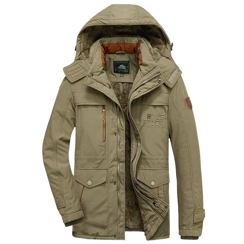 Men's windproof parka jacket with detachable hood