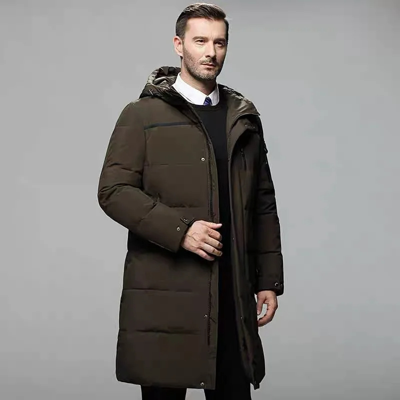 Men's parka winter jacket long cut with hood and zip