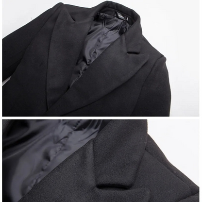 Slim men's coat - Long woollen coat with classic lapels