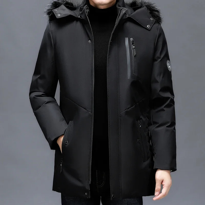 Men's parka winter jacket with fur hood and waterproof zips