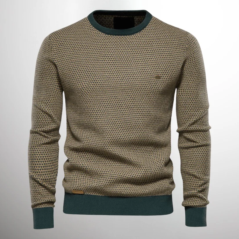 Men's knitted jumper with round neckline and geometric pattern - Modern casual fashion