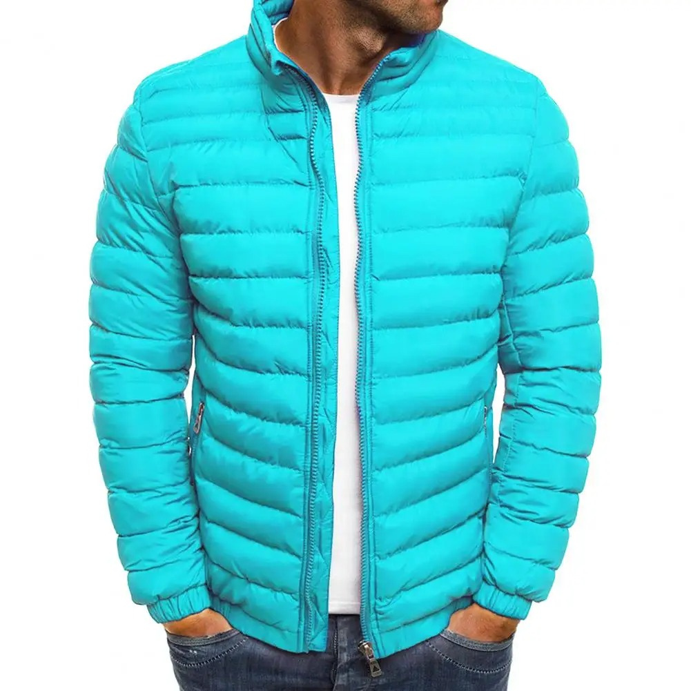 Men's puffer jacket with stand-up collar and front zip