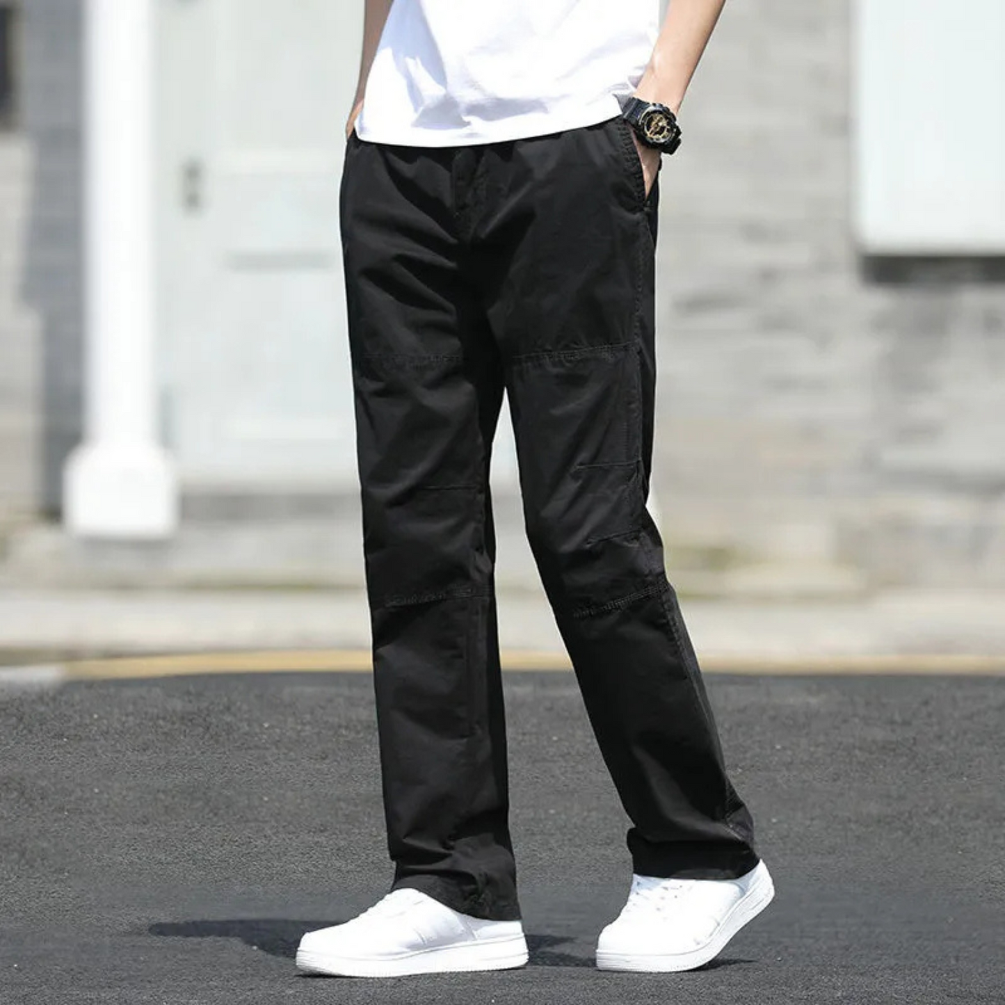 Grey oversized straight cut cargo trousers for men