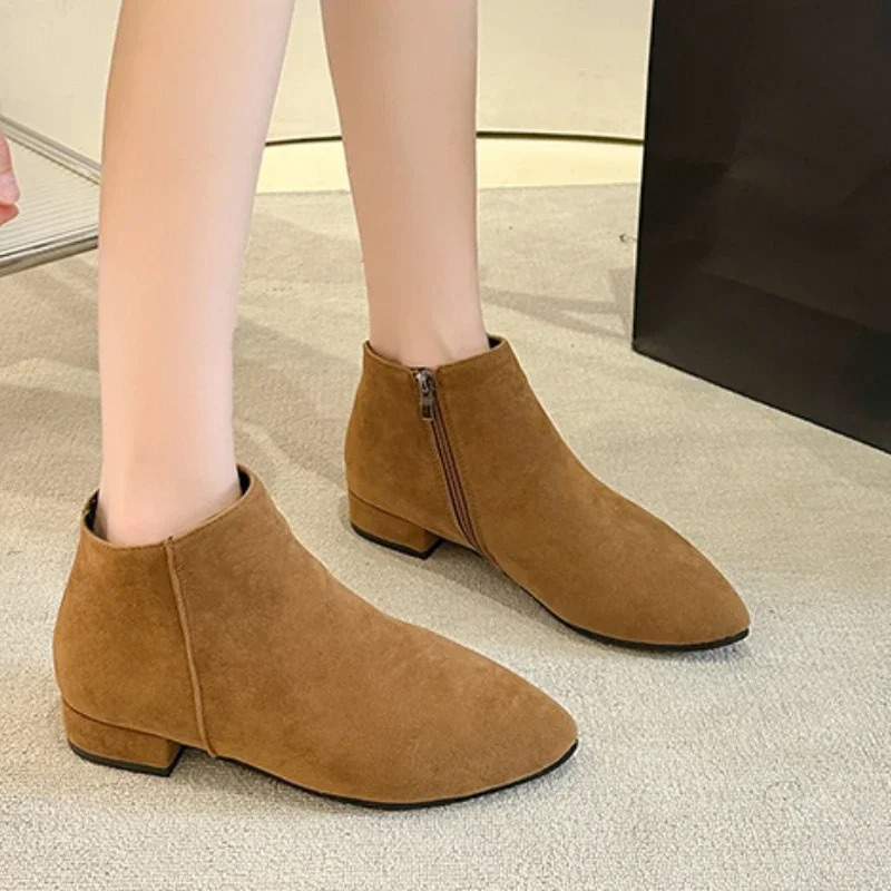 Women's Ankle Boots with Flat Heel and Minimalist Design - Women's Ankle Boots