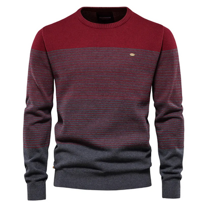 Multicoloured round neck men's sweater with modern stripe pattern