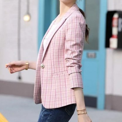 Checked Ladies Blazer With Ankle Button Closure - Timeless Style