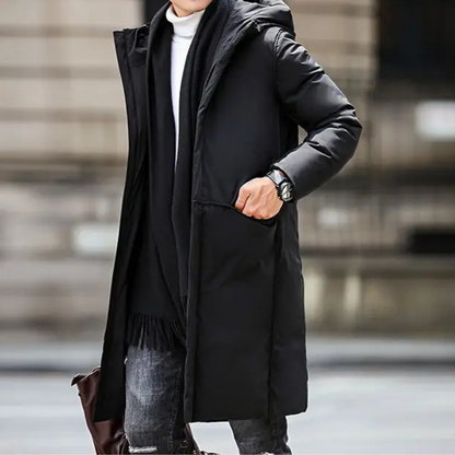 Men's parka winter jacket long cut with hood and pockets