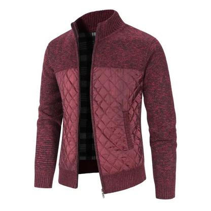 Men's quilted transition jacket - Knitted sleeves, Warm, With zip