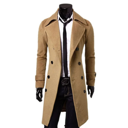 Stylish men's coat - Long double-breasted coat with slim fit