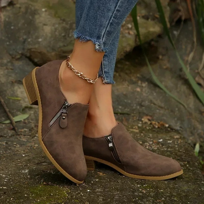 Casual Ankle Boots with Low Heel and Zip - Women's Ankle Boots