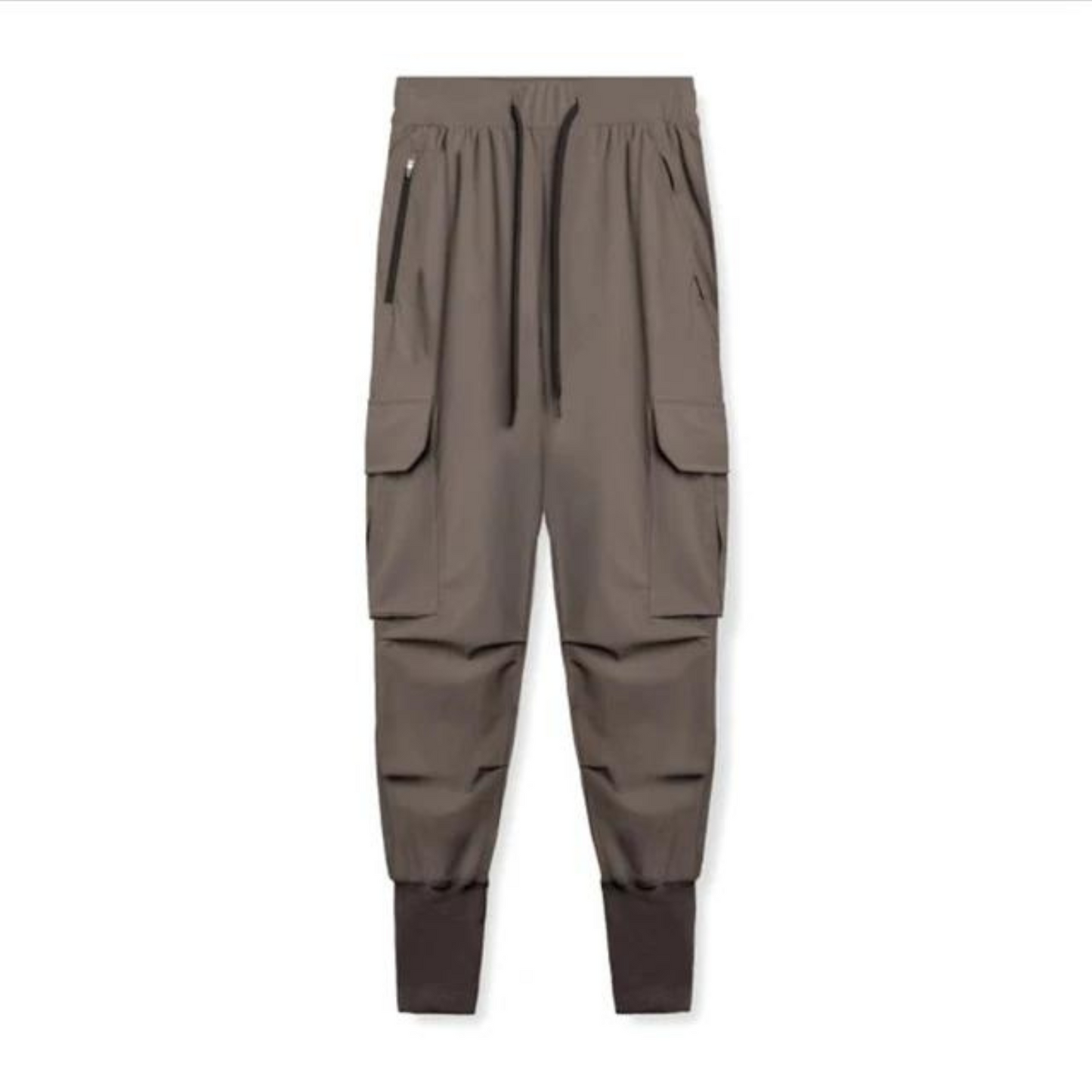 Beige colour straight fit multiple pocket cargo trousers mens