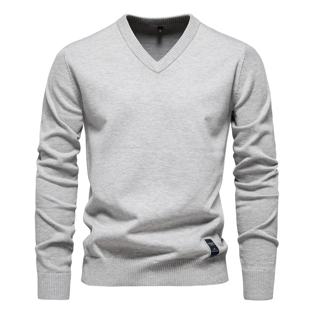 Classic V-neck men's sweater with subtle label detail