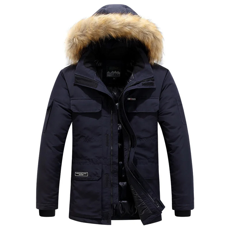 Men's parka winter jacket with fur hood and warm lining