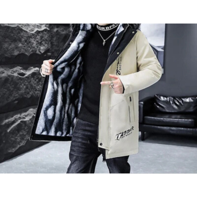 Men's parka winter jacket with fur hood and printed lining