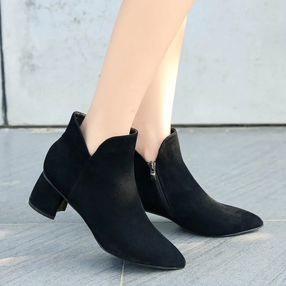 Pointed Ankle Boots with Block Heel - Women's Ankle Boots