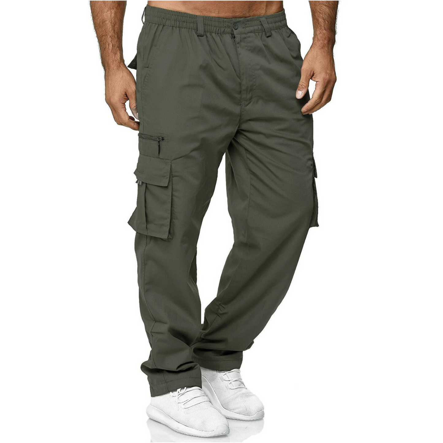 Straight multi-pocket cargo trousers for men