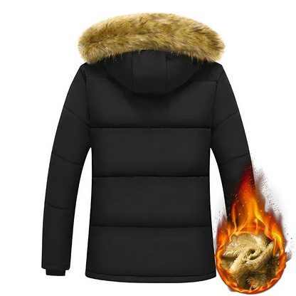 Men's parka winter jacket lined with fur hood and pockets