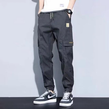 Soft fabric wear-resistant elasticated waist cargo trousers for men