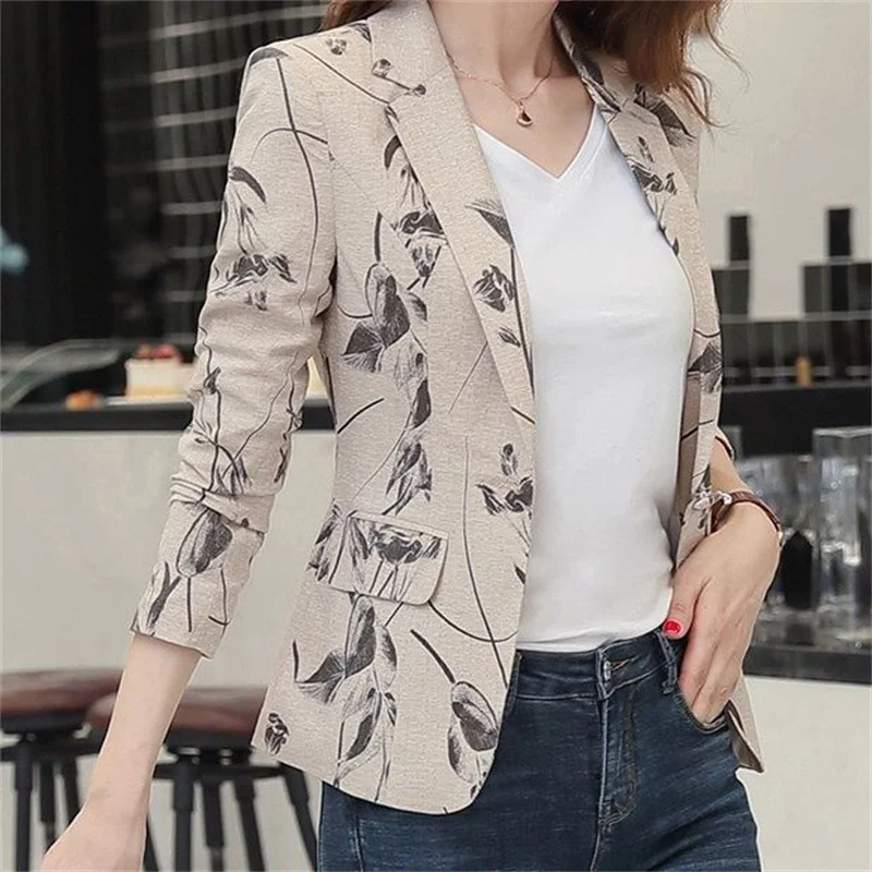 Floral Print Ladies Blazer With Ankle Button Closure