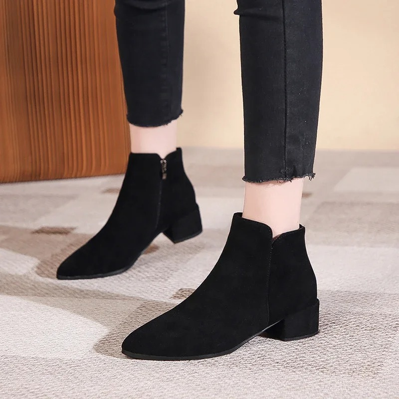 Low Heel Ankle Boots with Side Zip for Women - Women's Ankle Boots