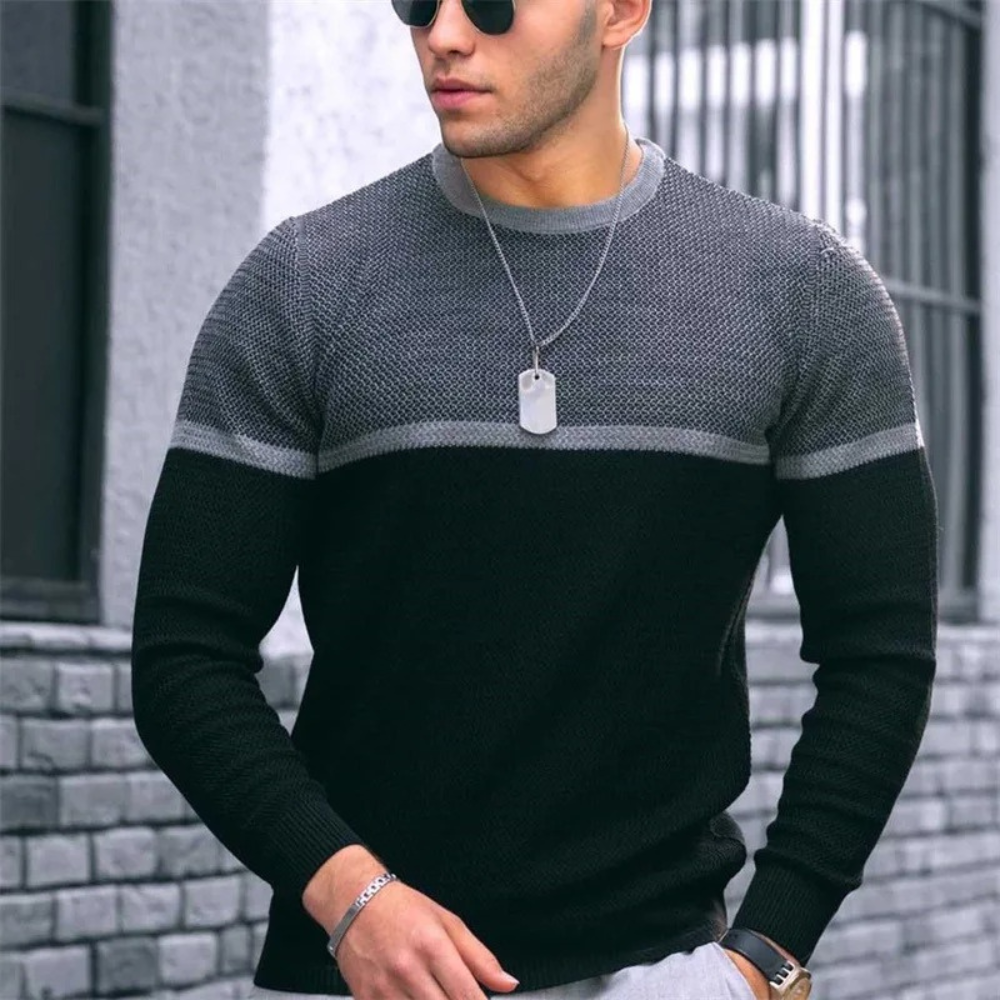 Men's  sweater with colour gradient, slim-fit round neck jumper