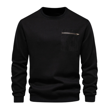 Men's sweater, round neck casual jumper with zip pocket