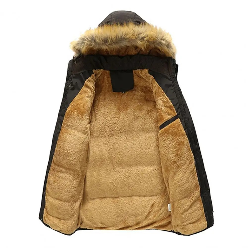 Men's puffer jacket with fur hood and warm lining