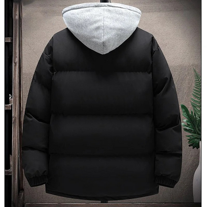 Men's puffer jacket with hood and fleece lining