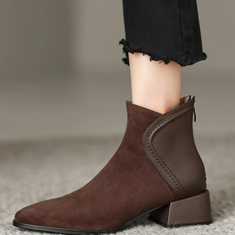 Stylish Ankle Boots with Cutouts and Low Heel - Women's Ankle Boots