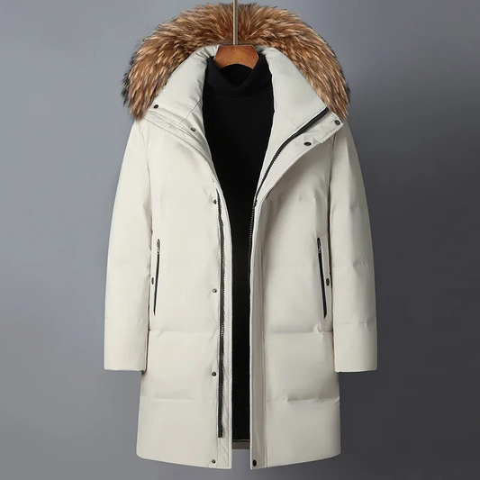 Men's parka winter jacket with fur hood and zips