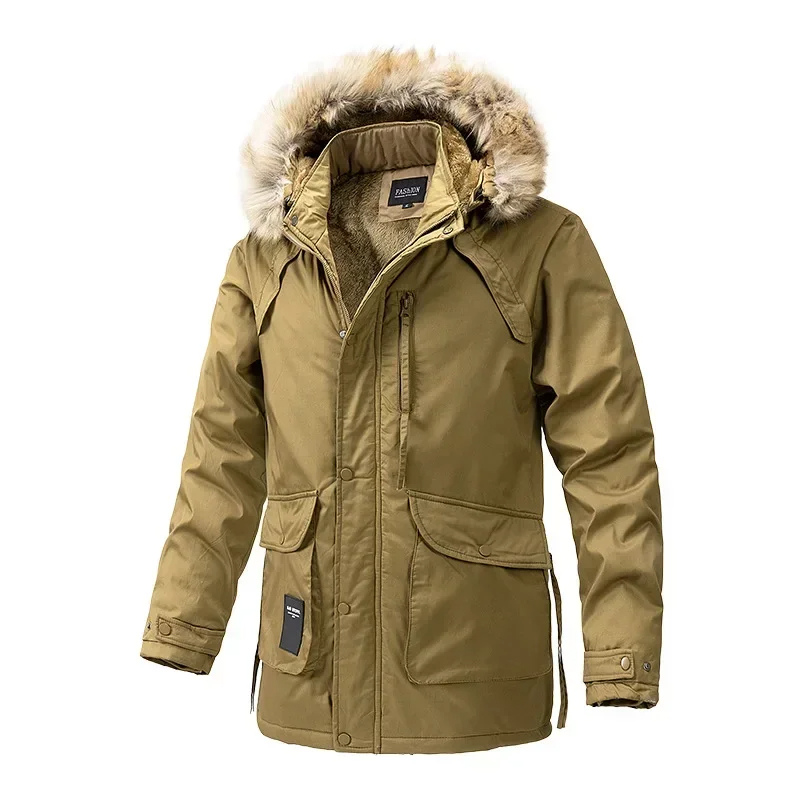 Men's parka winter jacket with fur hood and zip pockets