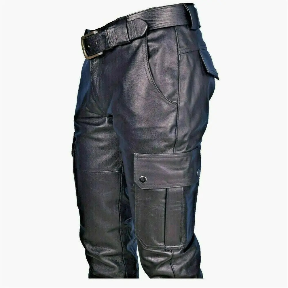 Cargo trousers for men - Fashionable leather trousers with pockets, robust workmanship