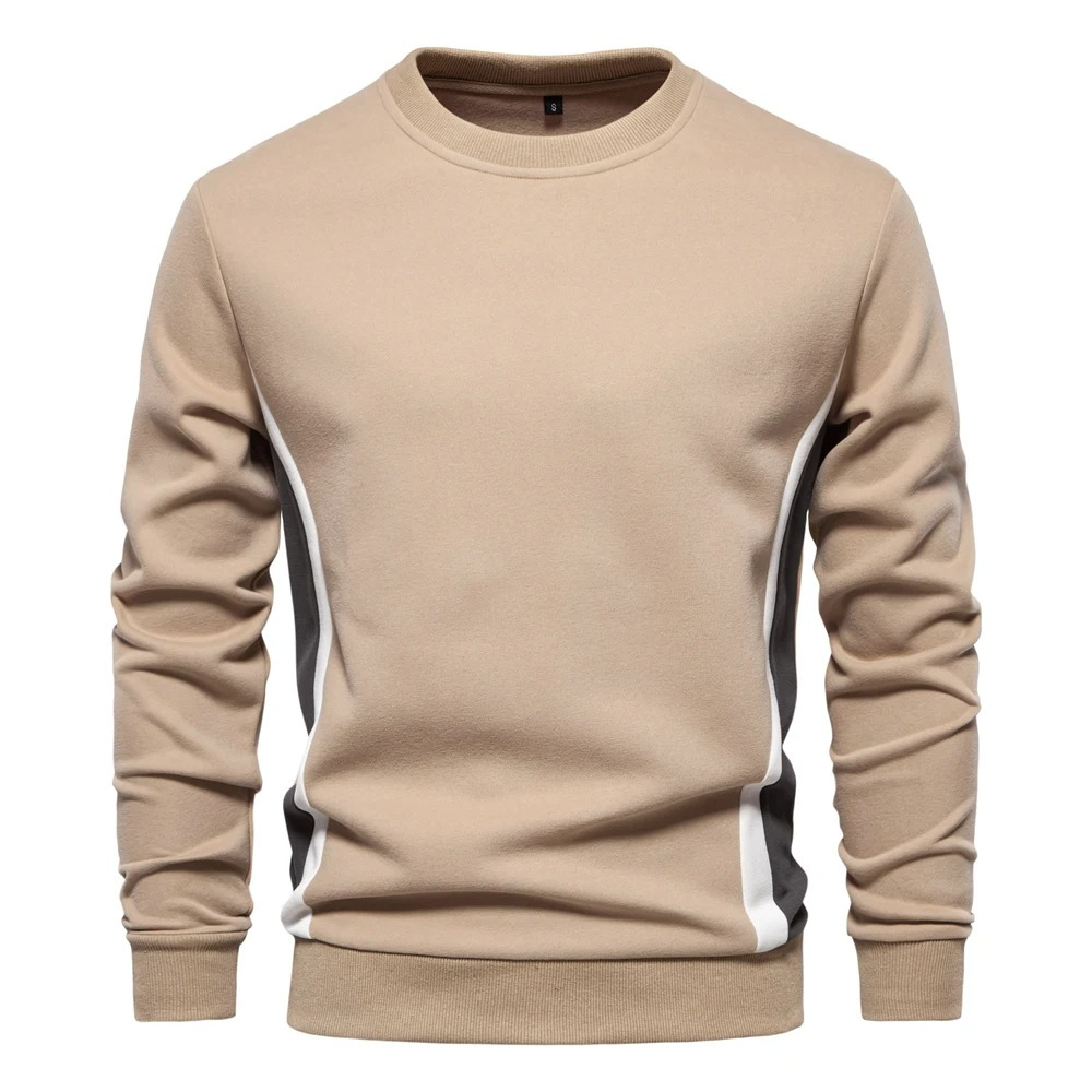 Men's sweater with round neck, casual jumper with side stripes